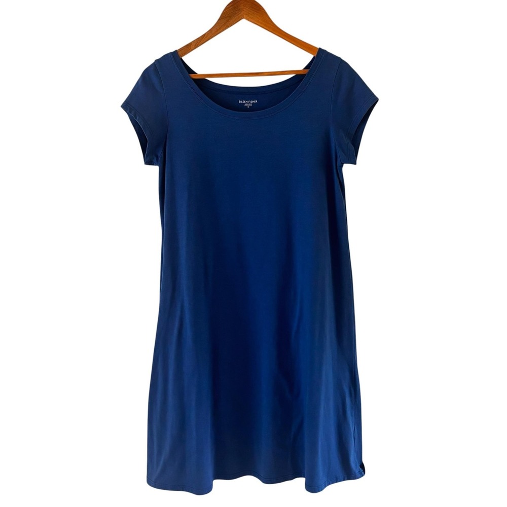 Eileen Fisher T Shirt Dress Womens M Blue Organic Cotton Jersey Minimalist